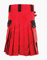 BLACK STRAPS ON A RED UTILITY KILT - Scottish Kilt Jacket™ USA-UK